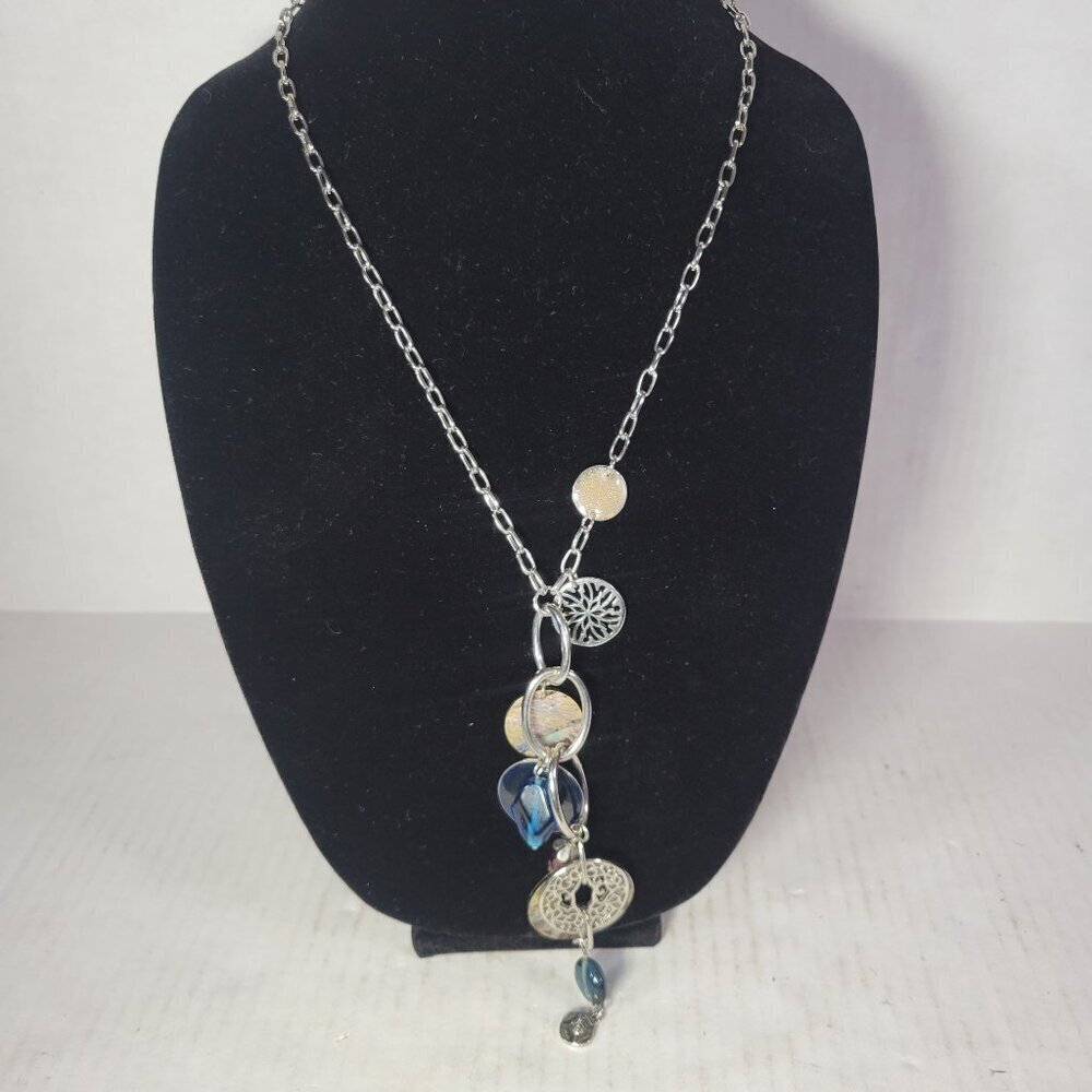 Lia Sophia Silver-Tone Charm Adjustable Necklace With Blue & Silver Accents